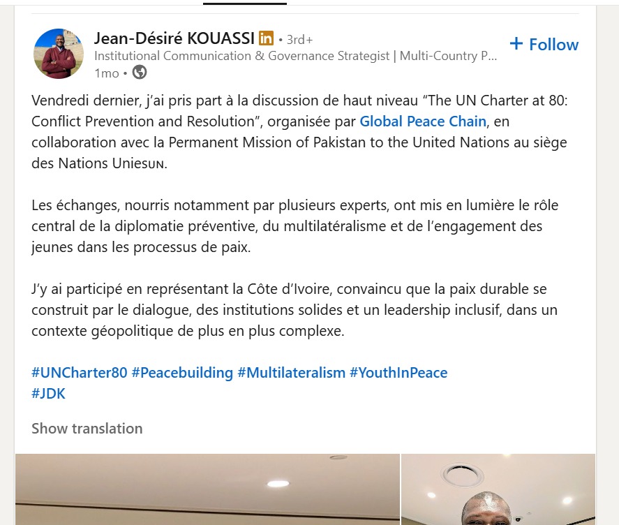 Jean-Désiré KOUASSI LinkedIn Post