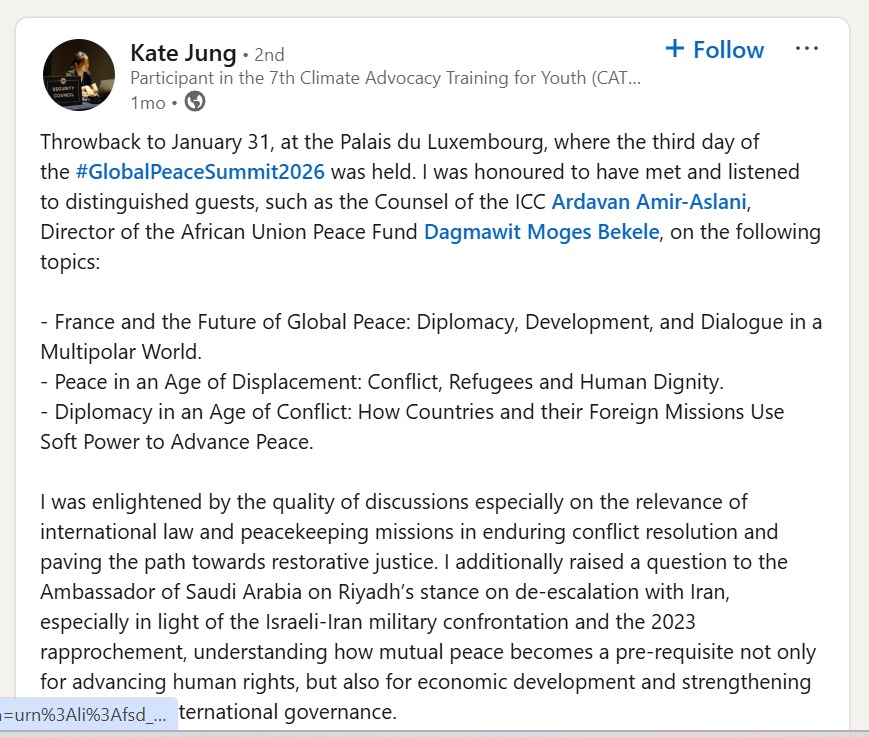 Kate Jung LinkedIn Post