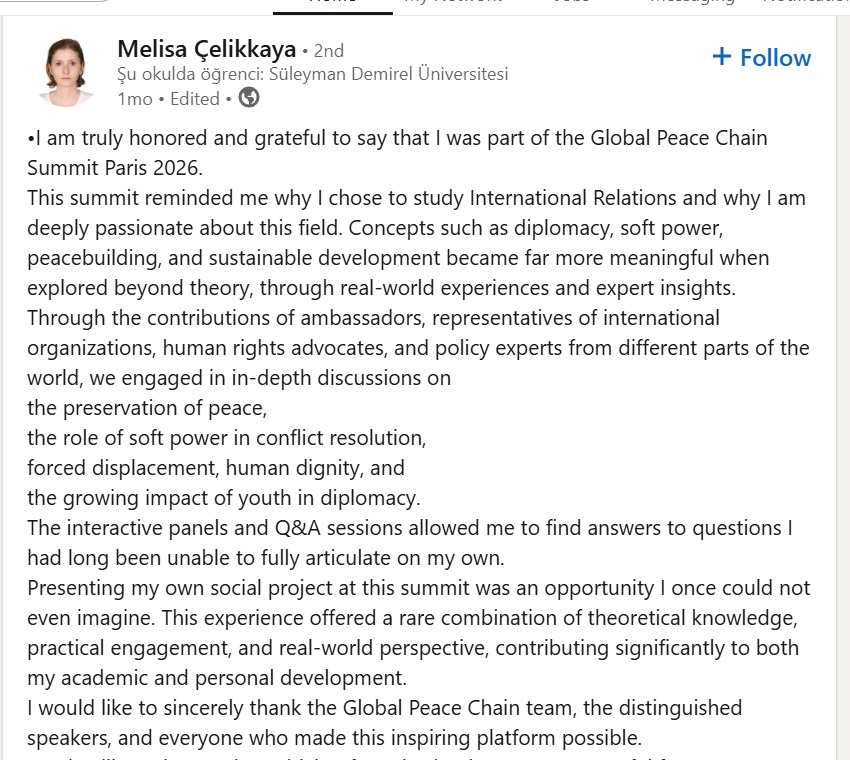 Melisa Çelikkaya LinkedIn Post