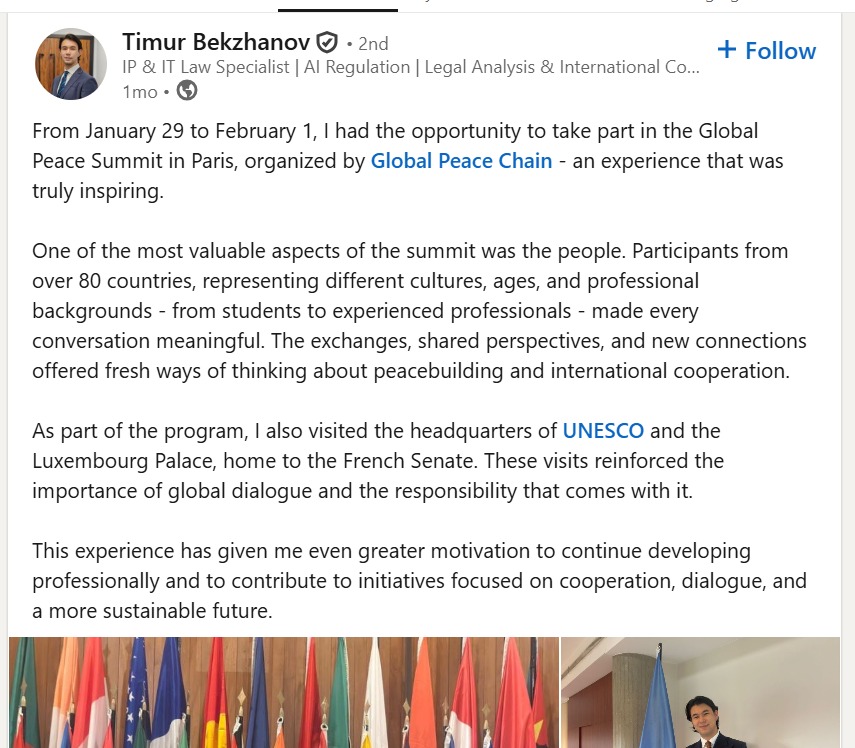 Timur Bekzhanov LinkedIn Post