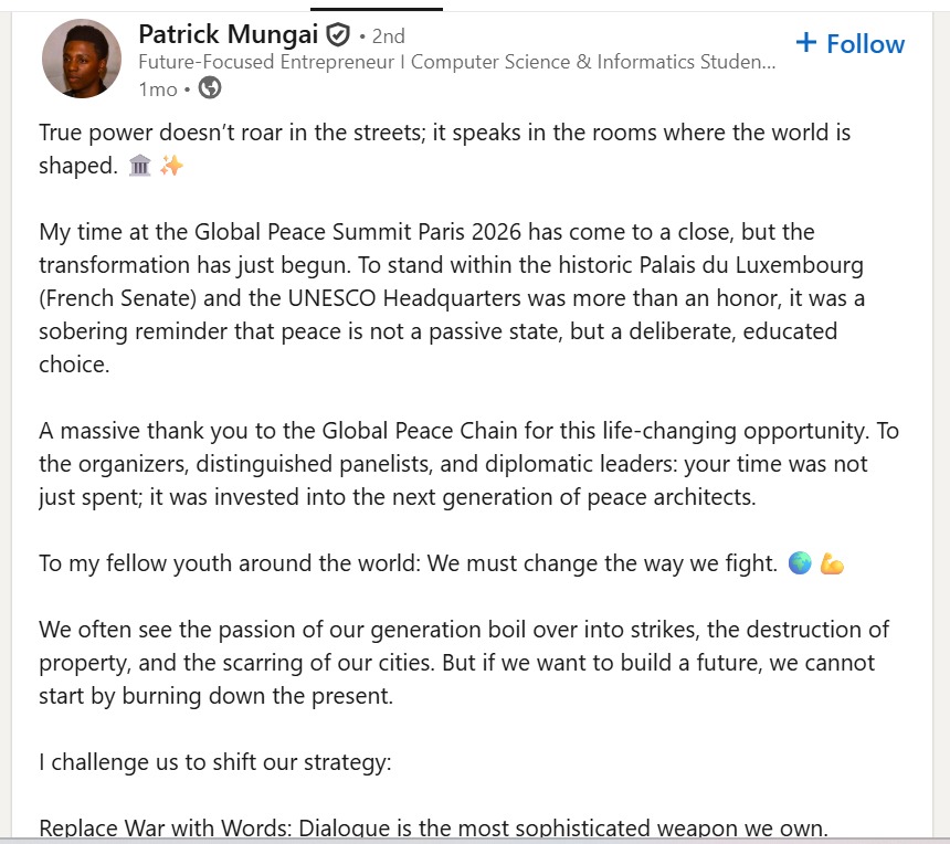 Patrick Mungai LinkedIn Post
