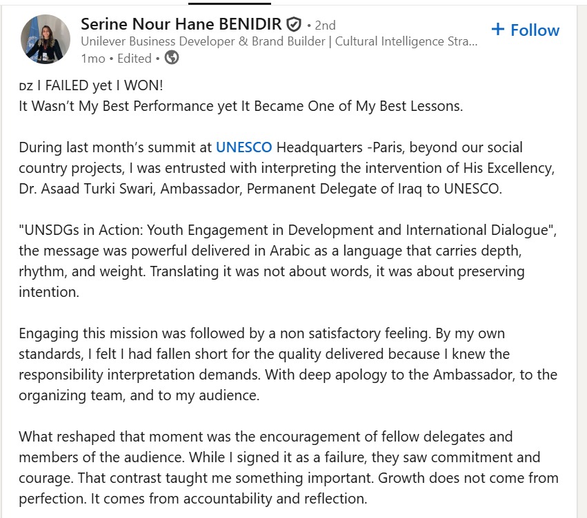 Serine Nour Hane BENIDIR LinkedIn Post